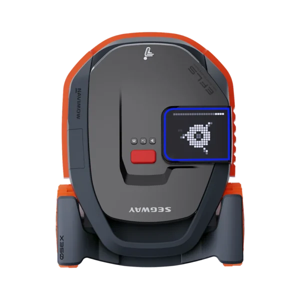 Segway Navimow X350N robotic lawn mower, top view highlighting streamlined body, control panel, and clean design.